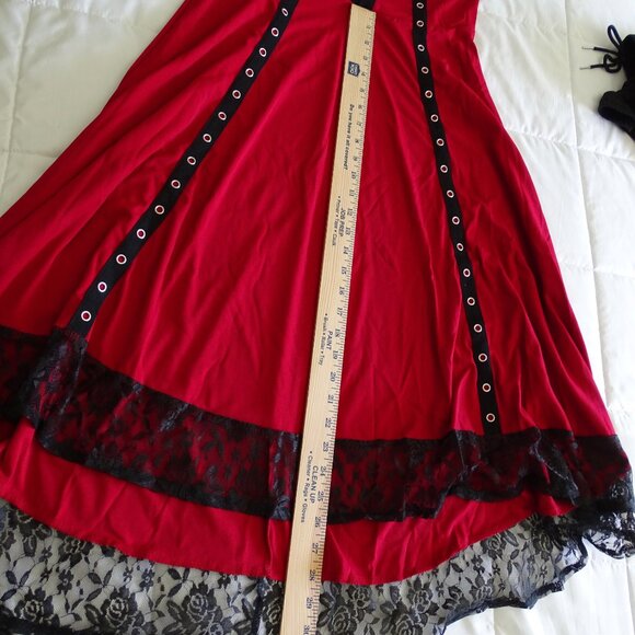 NEW Black Lace Trimmed-Gothic Inspired Red Cami Dress - Picture 8 of 8
